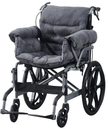 Foldable Wheelchairs with Cushion for Adults Lightweight Aluminium Self Propelled Wheelchair Folding Transit Wheel Chairs for Heavy People150KG Adjustable Footrest Dual Brakes 18inch Seat (Dark Grey)