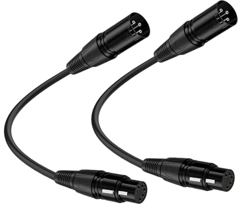 ingoodtle XLR Cable 2Pack, 3 Pin Male to 5 Pin Female DMX Cables Microphone Cable Turnaround Stage Light Cables with Metal Connectors for Audio, Stage & DJ Lighting Fixtures, Aplifier, Speaker, 30 cm