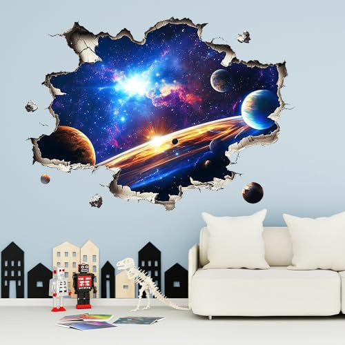 Sticker mural pour chambre à coucher, sticker mural spatial pour chambre d'enfant garçon chambre d'adolescent, papier peint galaxie, décorations murales et de portes personnalisées, imperméable, thème