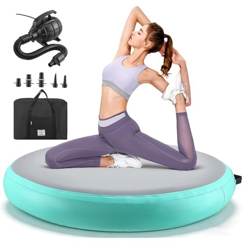 Colchoneta inflable Air Track de 100x100x15 cm, colchoneta de gimnasia para el hogar con bomba de aire eléctrica, 6 válvulas de repuesto y bolsa de almacenamiento portátil para yoga fitness