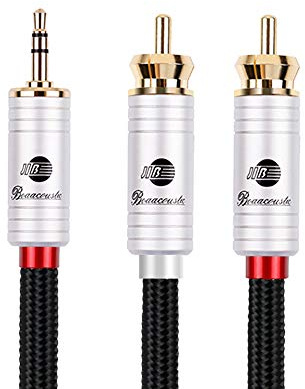 BOAACOUSTIC JIB BlackBerry RCA-kabel 4N OFC HiFi, jack 3,5 mm till 2 x RCA Y-kabel med hölje av bomull– 1 m (1 st/set)
