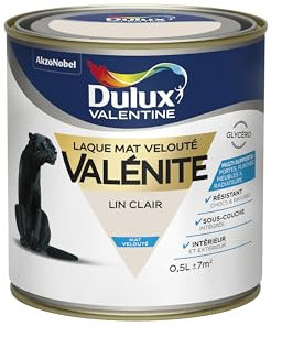 Dulux Valentine Peinture Laque Valénite Glycéro multisupport intérieur-extérieur – Grande résistance pour boiseries et ferronneries - aspect Mat Lin Clair 0,5 L - 5296818