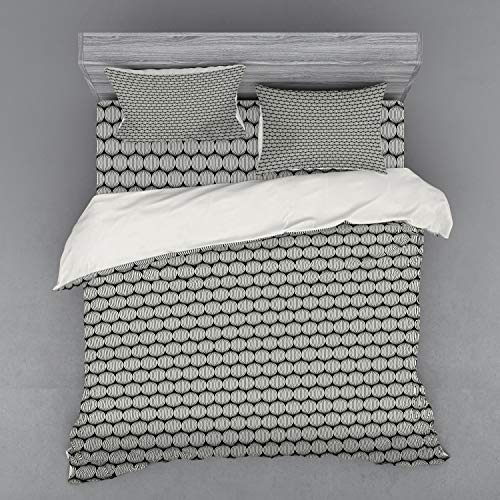 Ambesonne Abstract Duvet Cover Set, Ogee Pattern Circular Motifs Calm Tones Duo-Tone Illustration, 4 Piece Bedding Set with Shams and Fitted Sheet, King Size, Olive Green Off White