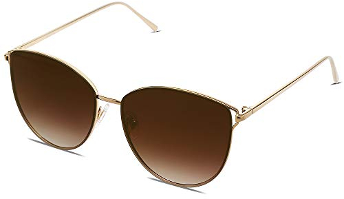 SOJOS Retro Runde Katzenaugen Sonnenbrille Mirrored Metall Flach Linsen SJ1085 mit Gold Rahmen/Verlauf Braun Linse