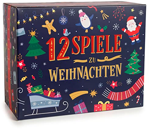 GUTTER GAMES Spiele zu Weihnachten | 12 Urkomische, Festliche Partyspiele | Gesellschaftsspiele für Erwachsene, Familienspiele, Brettspiele für Kinder & Teenies | Activity ab 6 Jahre