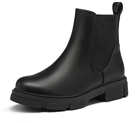 DREAM PAIRS Women's Chelsea Booties Ankle Boots | Matte PU upper, classic with a twist, chunky TPR sole, non-slip stable grip, jersey lining, breathable all-year wear