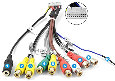 Strpump Car Radio Stereo 20PIN RCA Audio Video Cables w/Subwoofer Output Microphone Input for Aftermarket Android Radio Stereo with 16pin Power Socket