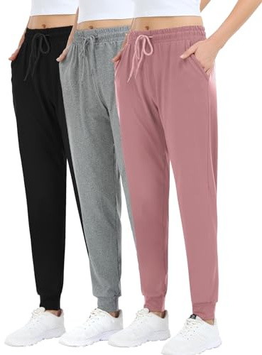 ZENEX 3 Pack Womens Joggers Women's Sweatpants with Pockets, for Running Yoga Workout Lounge(601-L/XL-B/LGR/LPU)