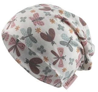 Sterntaler Beanie Schmetterling - Baby Mütze aus Flammgarn Jersey mit allover Schmetterlingen - Mädchen Beanie Mütze - Baby und Kinder Übergangsmütze, ecru, Größe 51