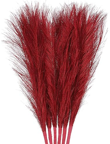 uxcell 6Pcs Faux Pampas Grass Small 45cm/17.7 Fake Fluffy Pampas Grass 7 Branches Artificial Vase Filler for Home Office Vase Wedding Decoration Red