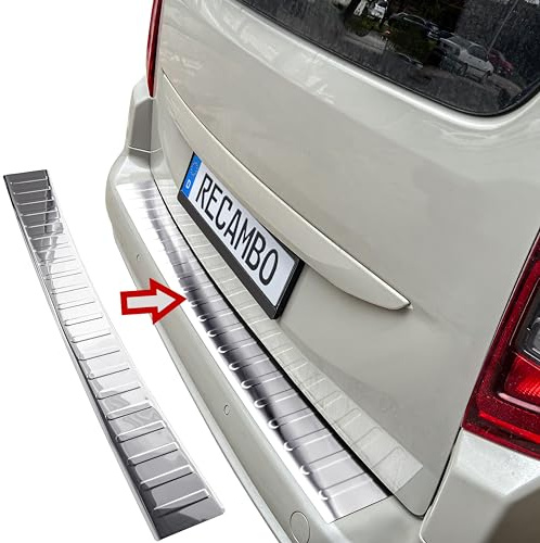 RECAMBO | Protector de Parachoques Trasero | Compatible con Peugeot Rifter | a Partir de 2018 | Acero Inoxidable Cromado | Protección Borde de Carga