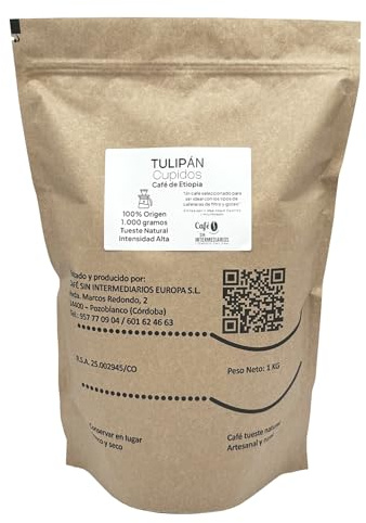 CAFE SIN INTERMEDIARIOS - Tulipan - Café Etiopía para Cafeteras de filtro o americanas 1Kg - Tostado Semanal - Envasado y molinado al envío - Intensidad de sabor alta - Ideal para Café Solo