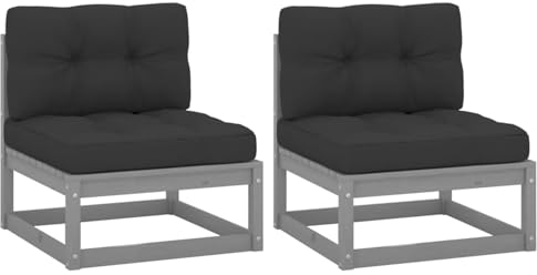 LAPOOH Mellansoffa för trädgård med kudde, loungesoffa utomhus, trädgård loungemöbler, trädgårdssoffa, trädgårdslounge, balkongset, möbler, 2 st. Grå, massivt trä, furu