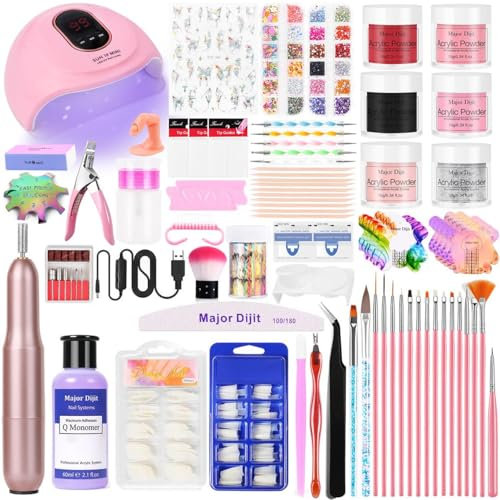 DouborQ Acrylic Nail Kit with Electric Nail Drill Nail Lamp,U V Nail Dryer Light Nail Art Tools,False Nail Tips Starter Set Acrylic Nail Art Supplies for Beginner with Everything (6 Color-7-12)