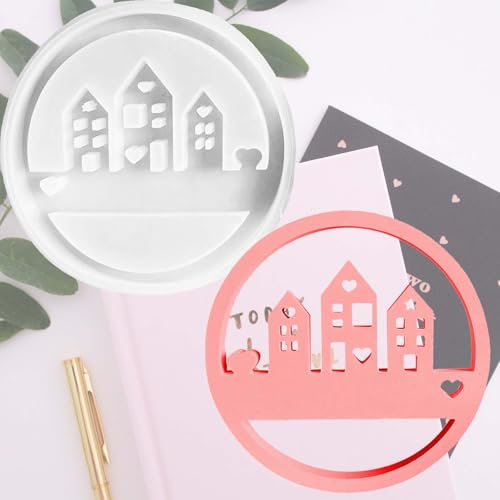 TREABEAR Silikonform Haus, Gießform Mit Durchmesser 18,7 CM/7,36IN, Gipsformen Zum Gießen, Runde Silikon Gießformen, Kerzenformen Zum Gießen