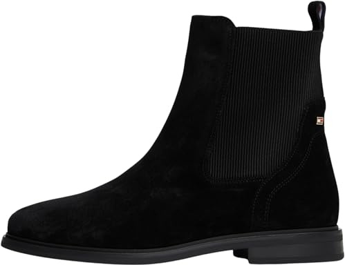 Tommy Hilfiger Donna Stivaletti Chelsea Flag in Pelle Scamosciata, Nero (Black), 39