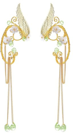 TTPSRY Boucles d'Oreilles Clip Elfe pour Femme Boucles d'Oreilles Fée en Or et Franges Bijoux Élégants pour Mariage Cosplay Halloween Accessoire de Costume