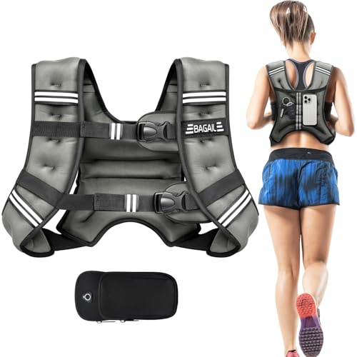 BAGAIL Weighted Vest for Strength Training, Bust Size Adjustable, Convenient Pocket, Iron Sand Weighted Vests, Ideal for Gym Workouts, Yoga Training and Aerobic Exercises, 6.8kg/15lb, Gray