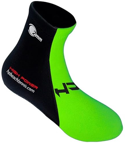 HIGH POWER HP Calzari Beach Tennis e Beach Volley 2mm con suola rinforzata e antiscivolo (Nero e Verde, Sistema Taglie Calzature EU, Adulto, Numero, Stretta, 42)