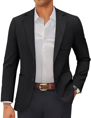 PJ PAUL JONES Mens Casual Blazer 2 Button Suit Jackets Notch Lapel Sport Coat Business Blazer Jackets Black
