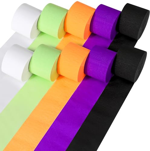 OOTSR 10 Rouleaux Papier Crépon Banderoles 250 Mètres,Halloween Crêpé Papier Couleurs Streamers pour Murs Porte Partie Halloween Décoration(25x4.5cm)