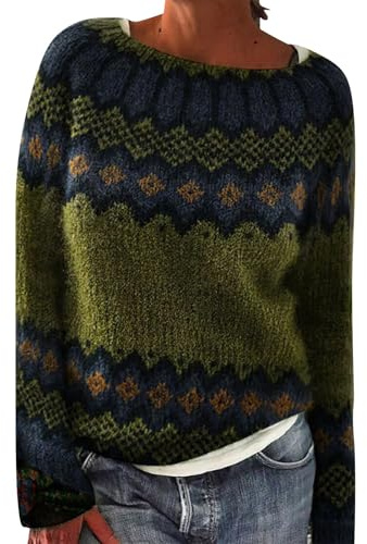 Pull Irlandais Femme Hiver Chaud Chic Et Élégant Pullover Tricoté Col Rond À Manches Longues Sweater Motif Jacquard Hauts Oversize Elástique Décontractés Vetement Femme Automne Hiver
