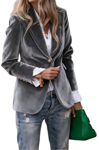 Blazer de terciopelo para mujer, chaqueta informal con botones, para otoño e invierno, con solapa de muesca, para el trabajo, la oficina, chaqueta 2026, gris, 44