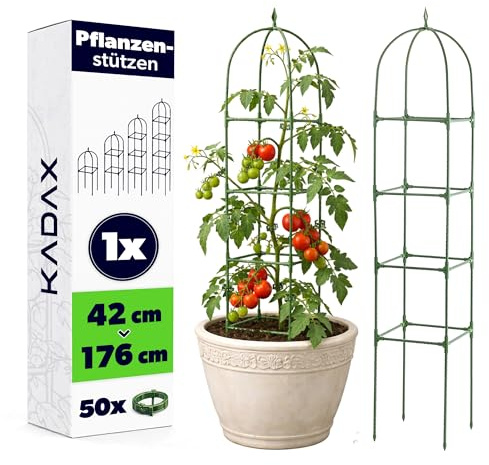 KADAX Obelisk växtstöd 176 x 32 cm, 1 styck, rankobelisk med 50 växtklämmor för tomater, rosor och klätterväxter, växtstöd av metall med plastbeläggning
