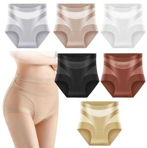 Högmidjade underkläder för kvinnor - 6-pack magkontrollbriefs - Sömlösa Trosor Med Hög Midja | för leggings, klänning, kjol, graviditet, mens, mamma,