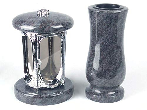 designgrab Tombe Lampe Chromé en Aluminium en Aluminium et Vase funéraire en Taille de Medium en Granit Orion Blue/Coromandel/Bahama Blue