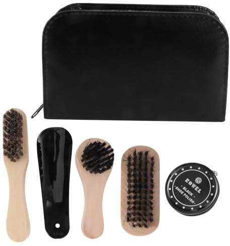 SUPVOX Kits D'entretien Des Chaussures Brosse à Chaussures avec Manche en Bois Chiffons pour Chaussures Cirage Crème à Chaussures pour Polir Les Chaussures Nettoyage Extérieur (Noir)