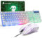 Gaming-Tastatur und Maus-Set, 104 Tasten Rainbow Backlit QWERTY UK Layout-Tastatur + 2400 DPI 4 Tasten Atemmaus + Mauspad-Kombination, USB-Kabel Kompatibel mit PS4 Xbox (Need Adapter) Weiß