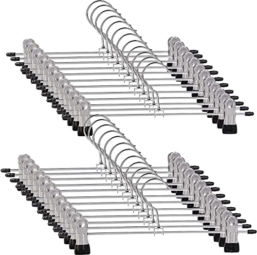 Trouser Hanger, 10Pack Pant Hangers Space Saving Skirt Hangers with Clips Adjustable Non-Slip Coat Hanger Heavy Duty Chrome Clothes Hook