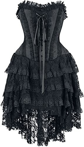 Gothicana by EMP Damen Schwarzes Gothic Kleid mit Korsage und Vokuhila Rock XL