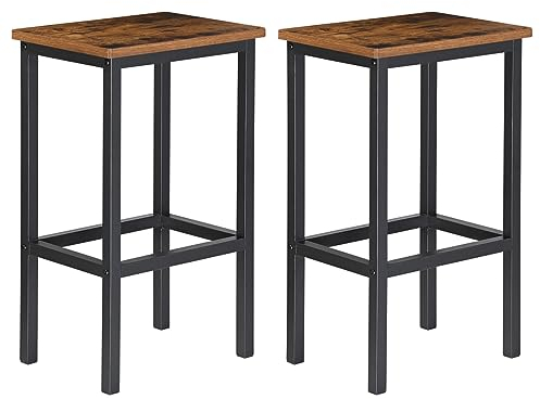 H JINHUI Bar Stools Set of 2, Industrial Style Breakfast Stool Chairs, Kitchen Bar Stools, 65cm High Seat, for Farmhouse, Living Room, Cafe Pub, Rustic Brown and Black