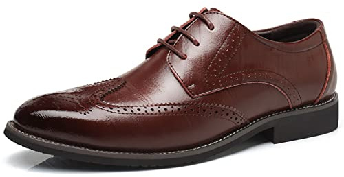 Mens Brogues Classic Oxfords Dress Shoes Formal Business Brogues Derby Lace Up Shoes for Men Brown UK 11