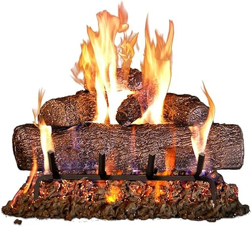 RealFyre 18 Inch Vented Gas Fireplace Logs Kit, Natural Gas Fire Logs Set with Ceramic Logs and Burner, High Heat Performance (18-Inch Live Oak [Ng] [Includes Gas Connection-Kit])