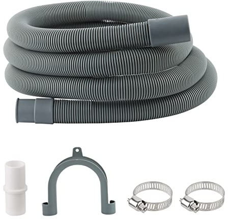 UKOFEW 2M Ablaufschlauch Schlauch, Abwasserschlauch mit Ablaufschlauchverbinder und 2 Schlauchschellen, für Waschmaschine Spülmaschine und Trockner (Grau, 2m, 1)
