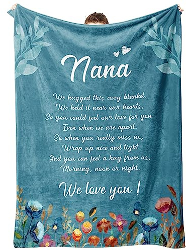 Afterprints Nana Blanket with Flowers and Letter Print, Soft Throw Blankets for Nana's Birthday or Mothers Day, 50 x 60