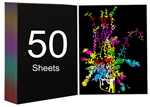 50 Stück A4 Regenbogen-Kratzpapier, Kunsthandwerk, Kratzkunst, Malpapier, Zeichenspielzeug, Geschenke für Lasergraviermaschine und Schneiden