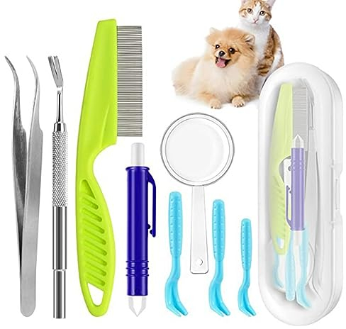 KALUROIL 8 PCS Proteggi il tuo cane con il set di pinzette per la rimozione delle zecche - acciaio inossidabile con custodia protettiva inclusa