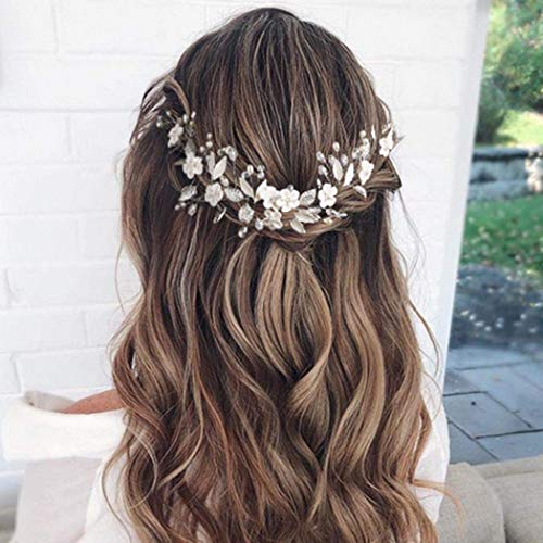 Ushiny Blumen-Hochzeits-Stirnband, silberfarben, Brautschmuck, Weinrebe, Kristall-Haarschmuck, Braut-Kopfschmuck für Damen und Mädchen