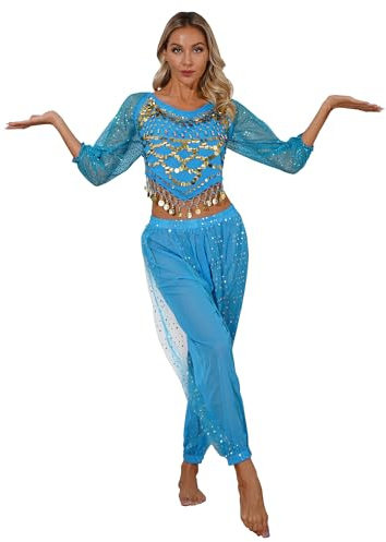 CHICTRY Femme Ensemble Danse Orientale 2PCS Haut Top Danse du Ventre & Pantalon Bellet Dance Déguisement Princesse Indien Arabe Costumes de Scène Belly