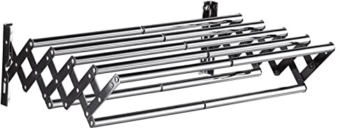 MSCEE Wall Mounted Stainless Steel Accordion Retractable Drying Rack Clothes Drying Rack for Laundry Room/Bathroom Tower Bar Indoor Outdoor Use Clothes Airer