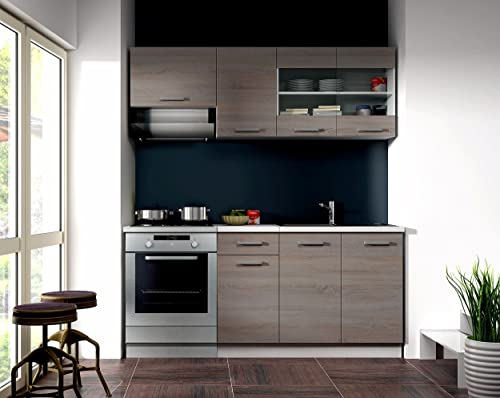 Kuechen-preisbombe Küche Dave Mini 180 cm Küchenzeile Küchenblock Singleküche Eiche Sonoma Trüffel