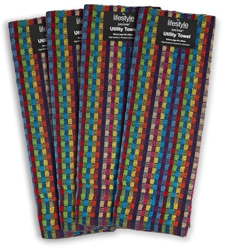 Emma Barclay Geschirrtücher für die Küche, 4 Stück, 100% Baumwolle, Frottee, Mehrfarbig, Küche, Zuhause, Haushalt, Essentials, Geschirrtücher, Küchentücher, Allzweck-Design, 4 Stück