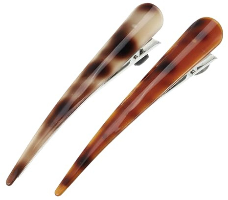 VOCOSTE 2Pcs Pinces À Cheveux En Métal En Forme De Bec De Canard, 5.31X0.83, Rouge, Marron