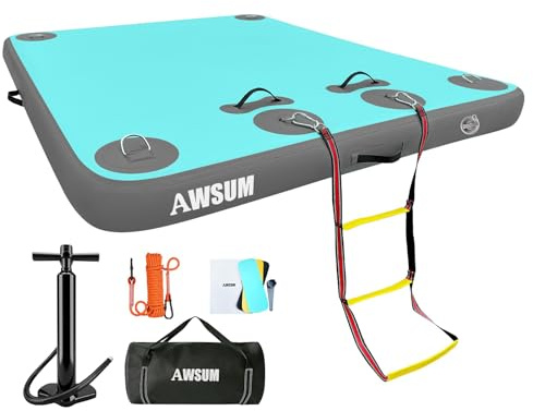 AWSUM 8ft x 6ft Inflatable Floating Dock Mat Air Dock Platform Float Island Raft with Non-Slip Surface for Pool Beach Lake Ocean