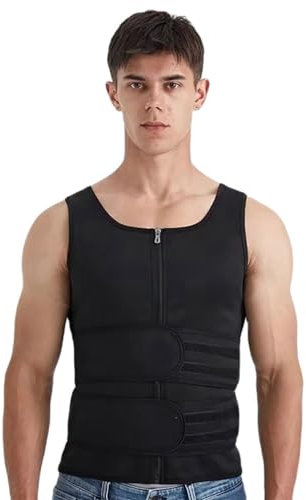 SUIUOI Body Shaperwear, maglietta da uomo, in neoprene, per il fitness, per la pancia, con effetto sauna, in neoprene, Nero , XXXL
