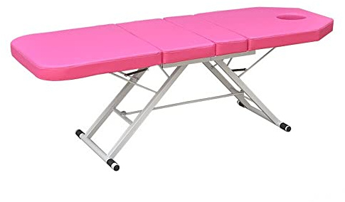 KLOOLIVE Folding Massage Table Massage Bench Cosmetic Chair 3 Zones Spa Bed 182 x 60 cm with Pillow (Pink)